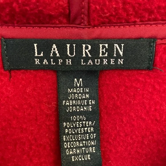 Lauren Ralph Lauren Red Zip-Up Hooded Fleece with Gold Crest - Picture 2 of 9